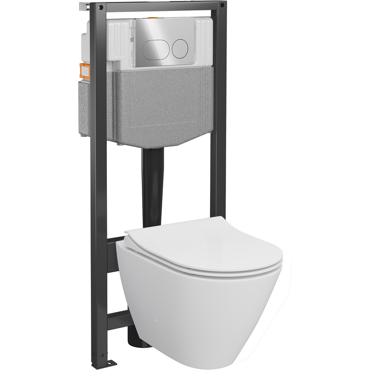 CERSANIT Zestaw podtynkowy SYSTEM 50 mech, miska CITY OV, deska, przycisk chrom S4003-022